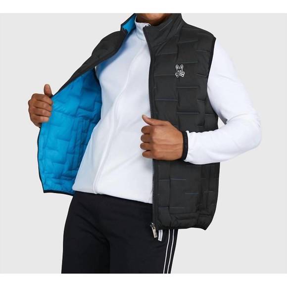 NEW PSYCHO BUNNY men's spencer reversible down vest in neon pool - Picture 3 of 5